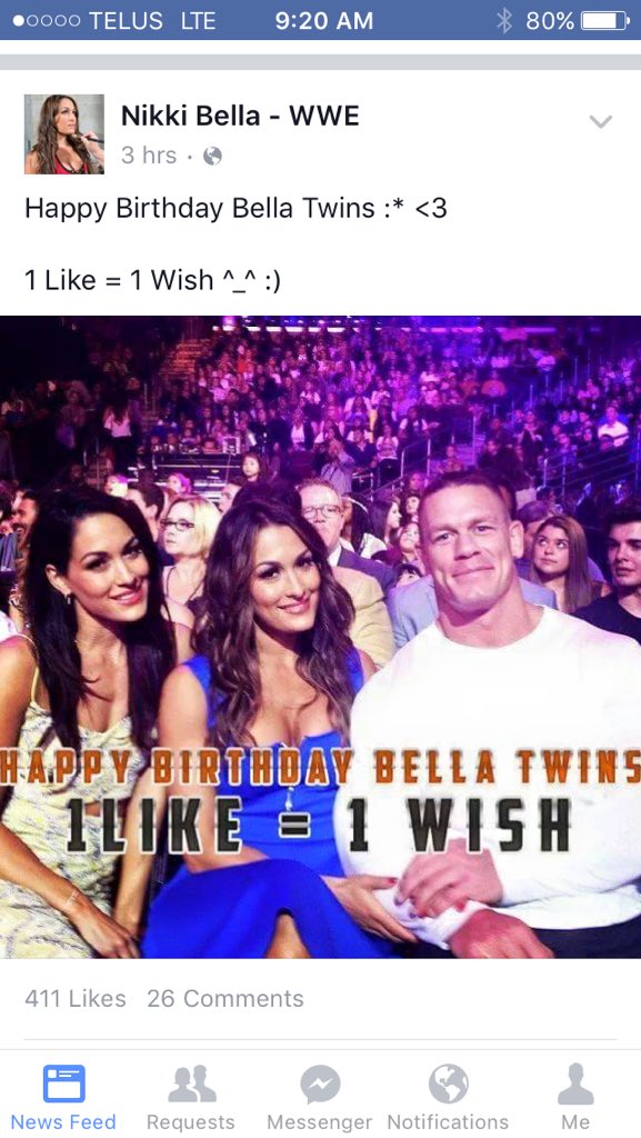 It is the Bella twins birthday today say happy birthday to them. I saw it on Facebook 