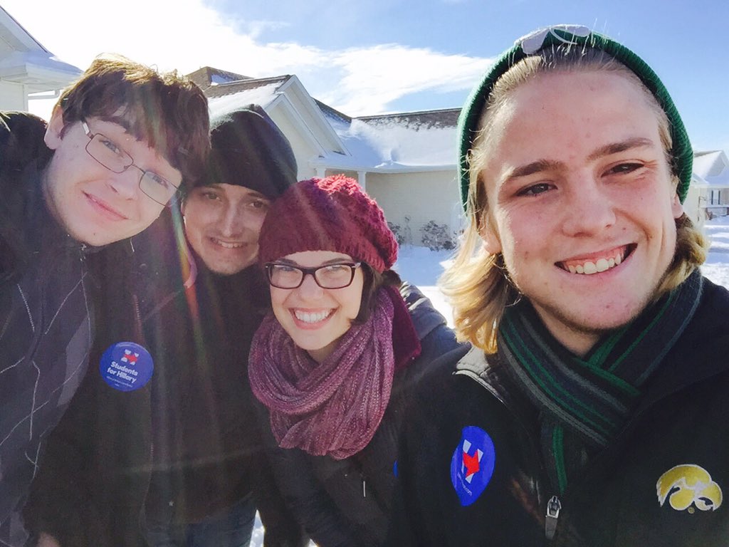actuallysarahe's tweet photo. And the #squad is out knocking doors for @HillaryClinton already! #IACaucus @catcherintheBry @Havens17A @flemsace https://t.co/mQscV6gOCi