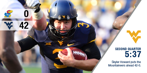 WVUfootball's tweet photo. Skyler Howard makes it 42-0 with his first touchdown run of the day. #HailWV https://t.co/ReQikMBW9C