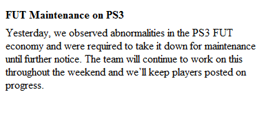 Update on FUT maintenance on PS3.