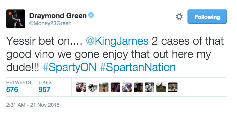 SportsCenter's tweet photo. Looks like Draymond Green gets the best of LeBron James... again. https://t.co/R7Cx5LaBHi