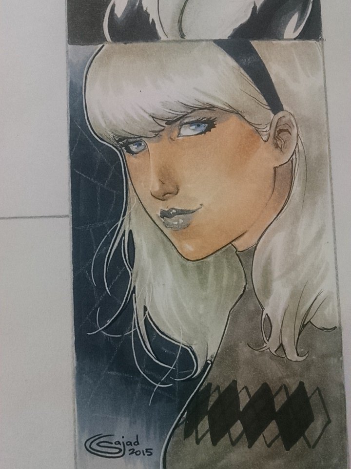 Got #sajadshah to do a classic #gwenstacy as part of a spiderman jam box. Great artist at #AOKC @AmazingComicCon