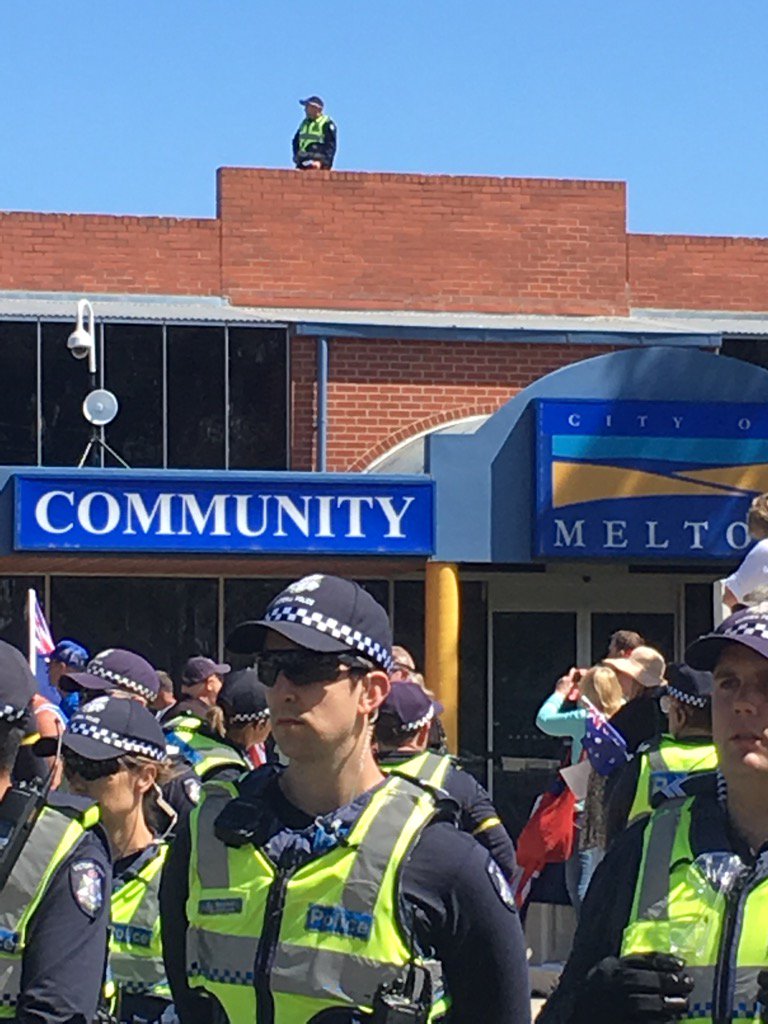 AndyJeffo's tweet photo. Police take an aerial view of today's twin rallies at Melton @theheraldsun https://t.co/C84tquHQpF