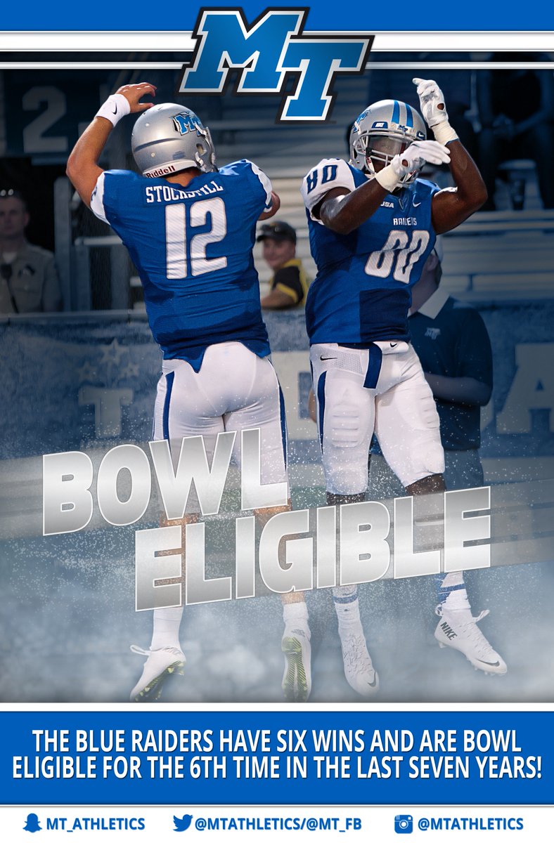 MTAthletics's tweet photo. The #BlueRaiders are BOWL ELIGIBLE! #TrueBlue https://t.co/w2jPo9btrk