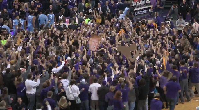 espn's tweet photo. Down goes No. 1!

A stunner in college hoops as North Carolina loses to Northern Iowa 71-67. Court ... stormed. https://t.co/XD8aeErUlB