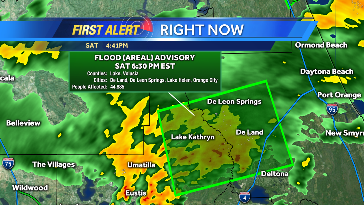 EricBurrisWX's tweet image. New Flood Advisory for Lake and Volusia for 2" already fallen and another 1-2" possible. Drive safe! #WESH2Storms