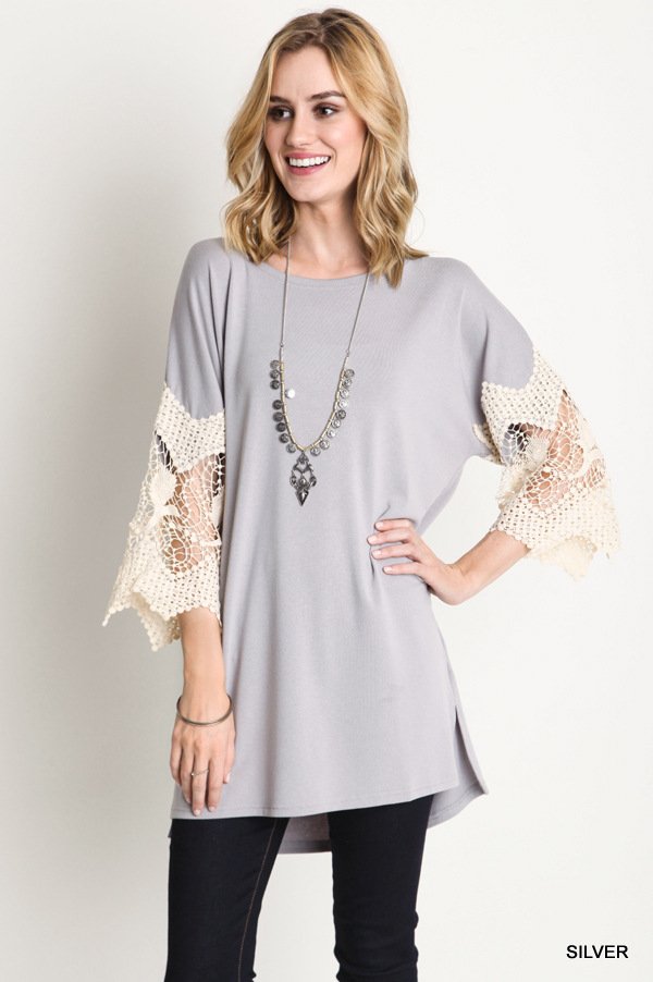 This top may be sold out in burgundy, but the silver will equally love a holiday get together.