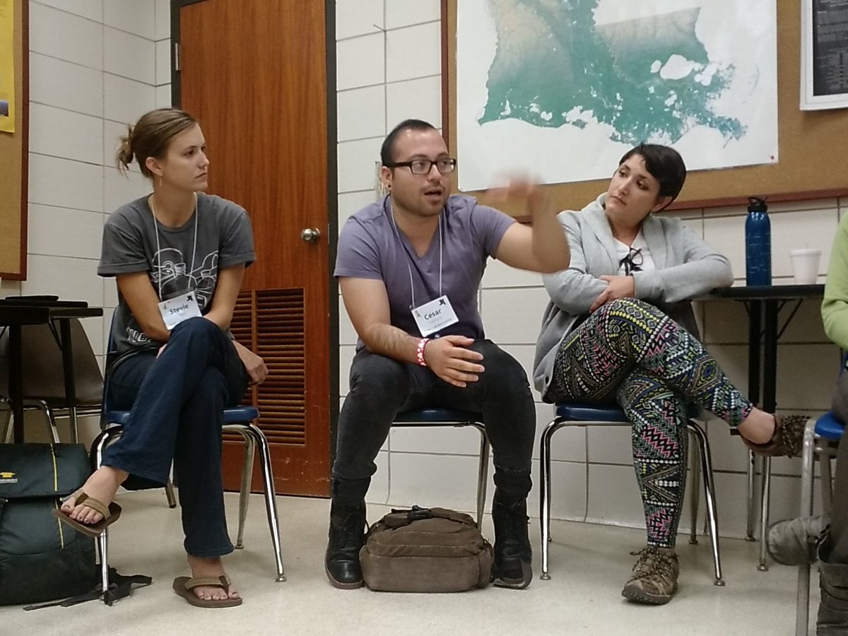 PublicLab's tweet photo. @Cesarpato129 on environmental engagement by making videos, biking tours, &amp; doing "stroller audits" #barnraising2015 https://t.co/9sf1noOmZ8