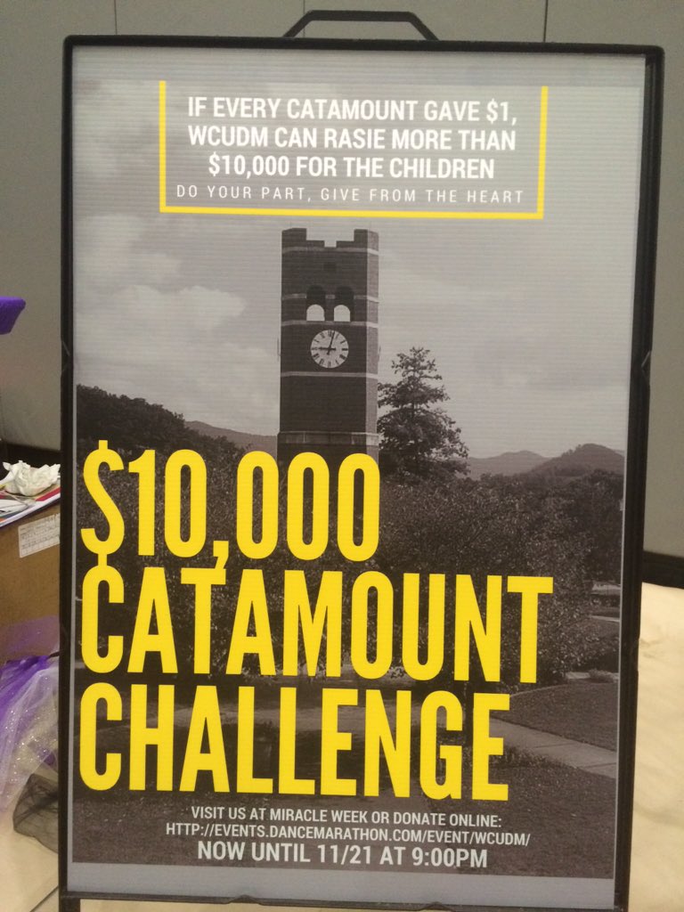Let's go Catamounts <a href="/WCU/">Western Carolina University</a>. Support #WCUDM by participating in the $10,000 Catamount Challenge #FTKallDMday