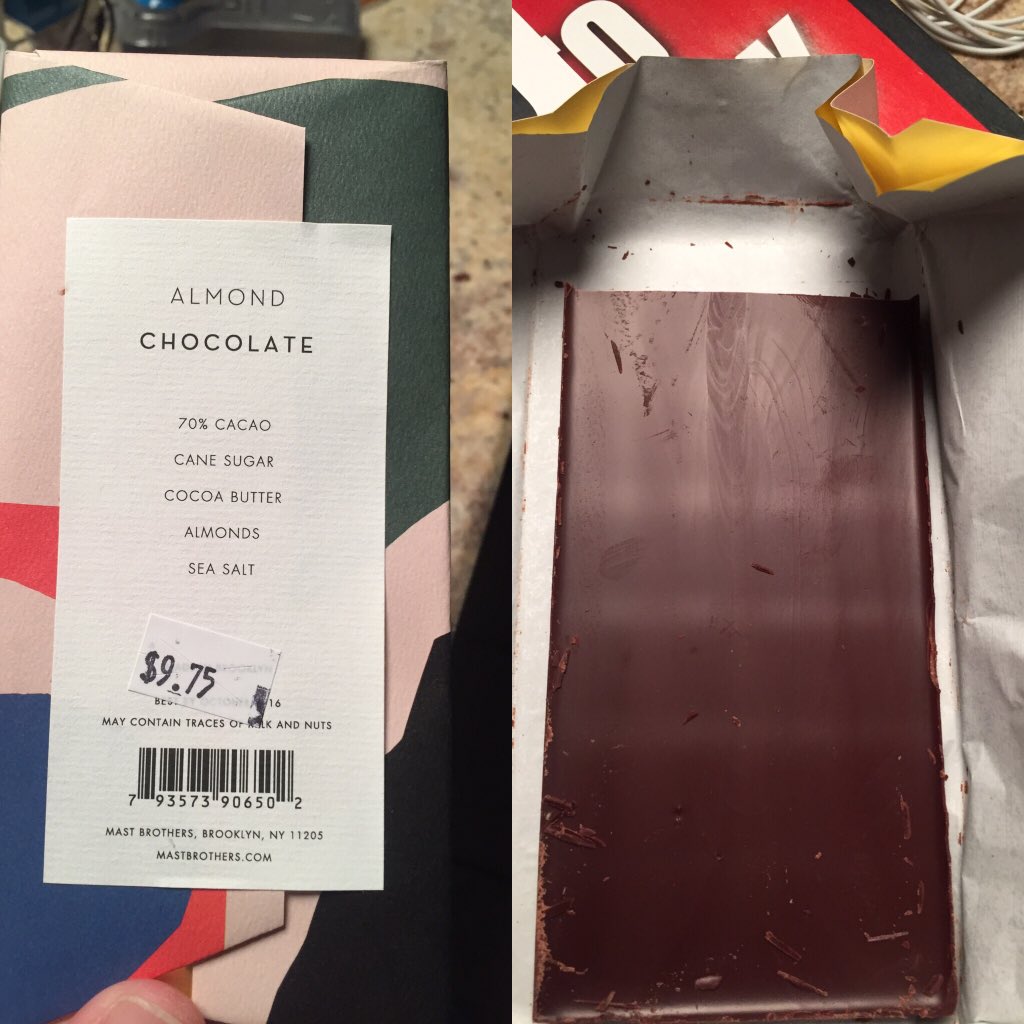 MichaelRGrillo's tweet photo. @mastbrothers bad batch?  No almonds. https://t.co/a6PsX8EwbC