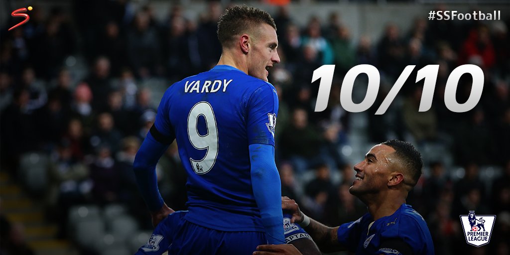 SuperSportTV's tweet photo. Jamie Vardy scored in his 10th consecutive game as Leicester beat Newcastle -> https://t.co/bAiJRgUQpX #SSFootball https://t.co/TJGKv2iBrm