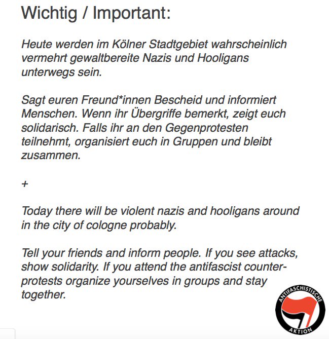 AntifaInfoKoeln's tweet photo. [#Köln] Gebt es an eure Freund*innen weiter / Say it to your friends! #antifa #koeln2211 #naziwatch #nrw #cologne https://t.co/T9ZNnUr5tv