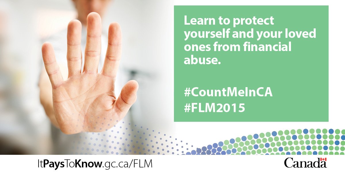 FCACan's tweet photo. Learn to recognize the signs of financial abuse https://t.co/Kvpx7S1vc2 #CountMeInCA #FLM2015 https://t.co/vBXg4zXiEP