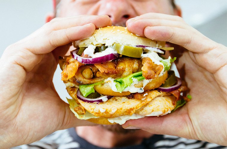 FHM's tweet photo. Could you take on @DJ_BBQ's red hot Double Buffalo Chicken Stack? - https://t.co/iwE7fY0hG6 #FHMManFood https://t.co/xXBvMo0bDk