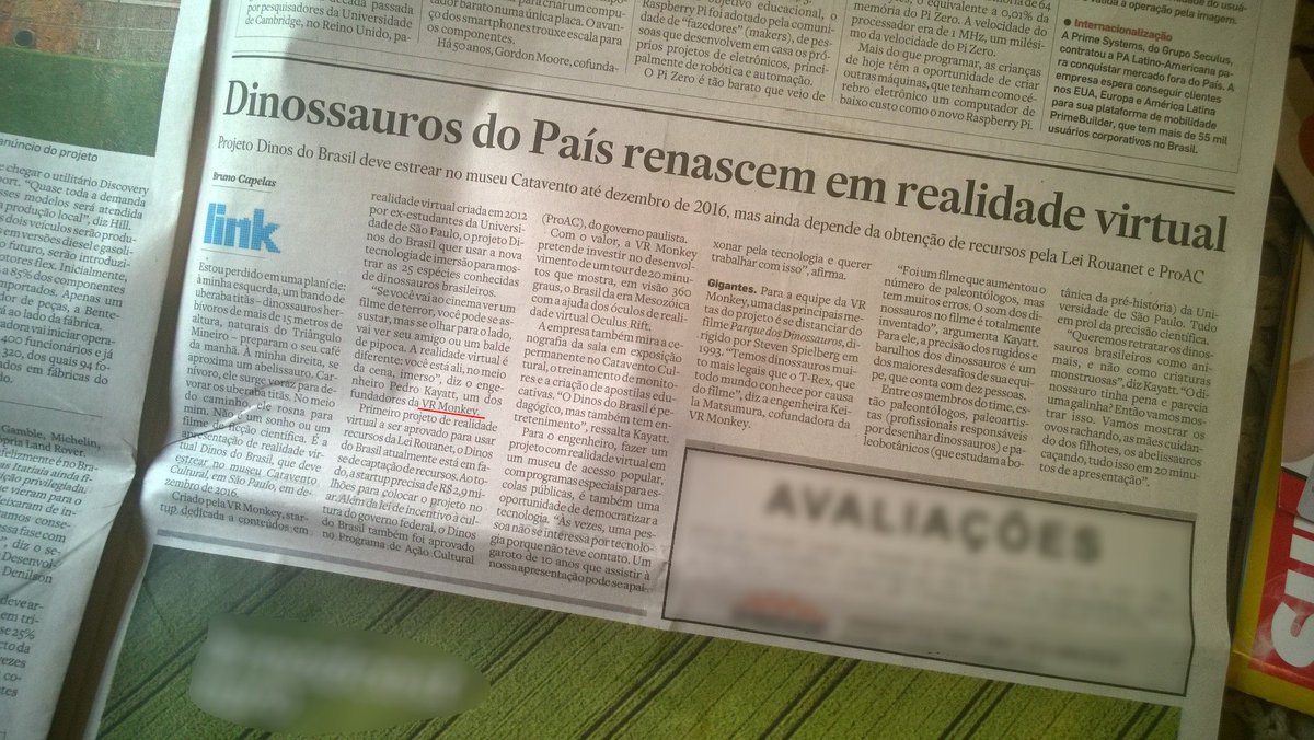 nakedmonkeyG's tweet photo. Tivemos uma matéria publicada no Estadão galera! #DinosDoBrasil #VRMonkey #CataventoCultural https://t.co/s7CgwpDB2e https://t.co/1O6qjyiGfb