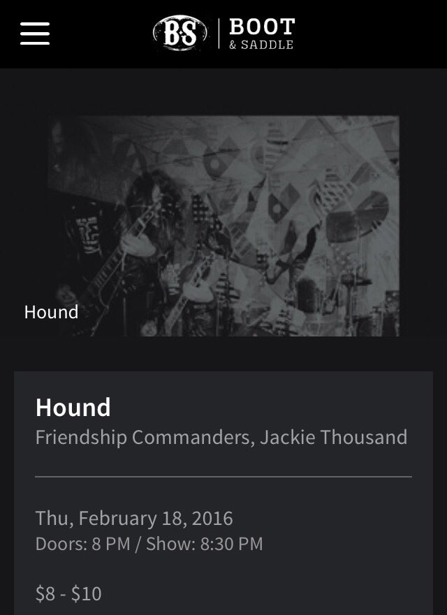 Ready to rock? Hold onto that feeling til Feb.18 when we open for Hound and @FCommanders <a href="/BootAndSaddle/">Boot and Saddle</a> <a href="/PerryShall/">Perry Shall</a>