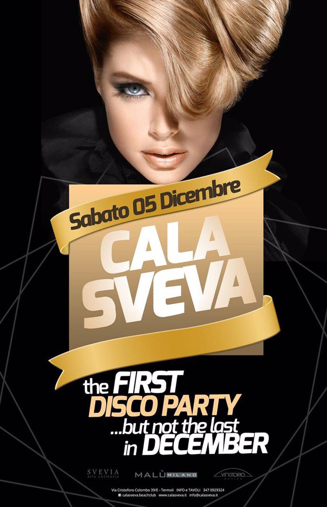 CalaSveva's tweet photo. Sabato 5 dicembre, torna #Cala Svevadiscoparty https://t.co/zMO2umj6Uh