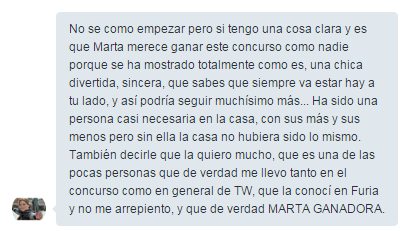 AsomateGH's tweet photo. Este es el mensaje que te ha dejado Marta P, séptima expulsada de la edición #SemifinalASGH3 https://t.co/nGREiBSK04