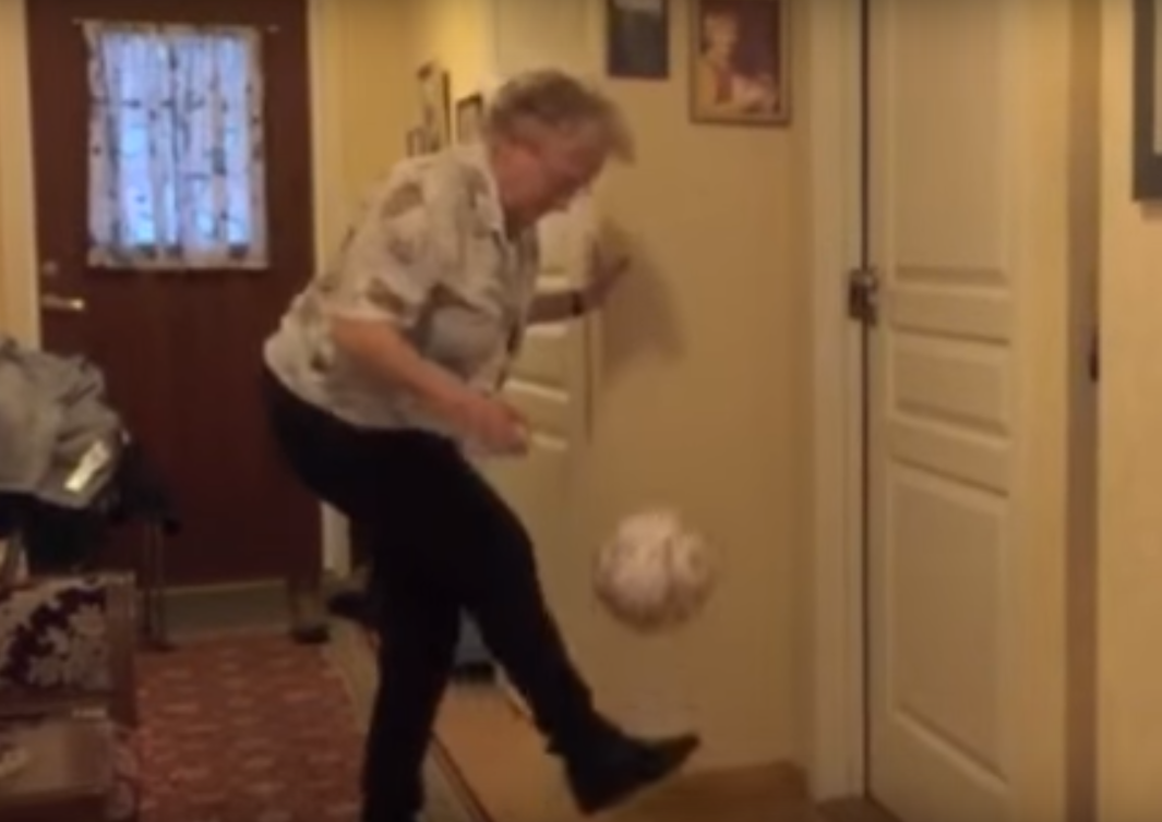 espn's tweet photo. This 90-year-old great-grandma has some serious soccer skills. https://t.co/Ile3jQ988s https://t.co/aJ8BYXdf3L