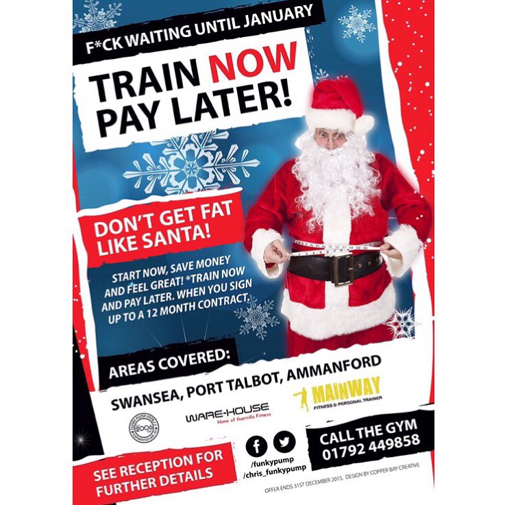 chris_funkypump's tweet photo. It's a no brainer - get a head start on all the New Years resolutions #TrainNowPayLater @FunkyPump https://t.co/2DVJGVBxrN