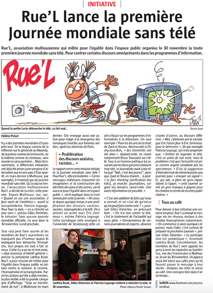 AssoRue_L's tweet photo. Article dans l'@lalsace ! La 1ère journée mondiale sans télé c'est demain. Pour participer : https://t.co/zb6FRCn0QK https://t.co/AXGHLQKWbQ