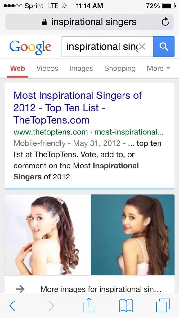 ArianatorFamiIy's tweet photo. When you search for "inspirational singers" on google 😍😍 https://t.co/rb1QZ2uFaH