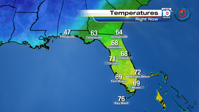 FLORIDA TEMPS - Panhandle is cooler this morning behind the cold front that's arriving in South Florida tonight. https://t.co/UfJHi950Kz