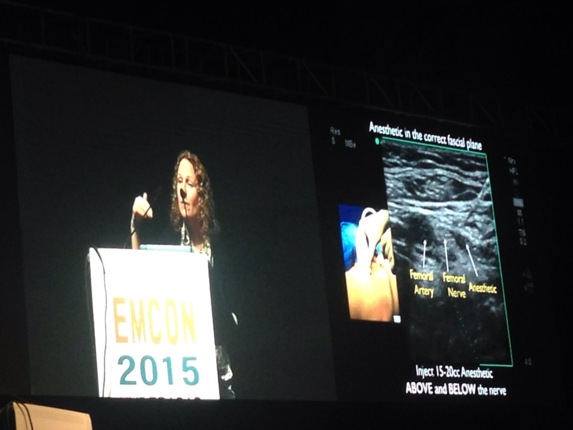 VivetaLobo's tweet photo. #POCUS fellow Dr.Hunter looks great on the big #EMCON15 stage as she discusses US guided nerve blocks @SonoSpot https://t.co/IkRnu0uGs0