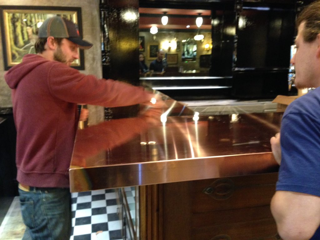 OOTWBristol's tweet photo. Bespoke copper bar top at The Ox Clifton. Come drink on it from Friday next week @theoxbristol https://t.co/lyvJ1vPXZO