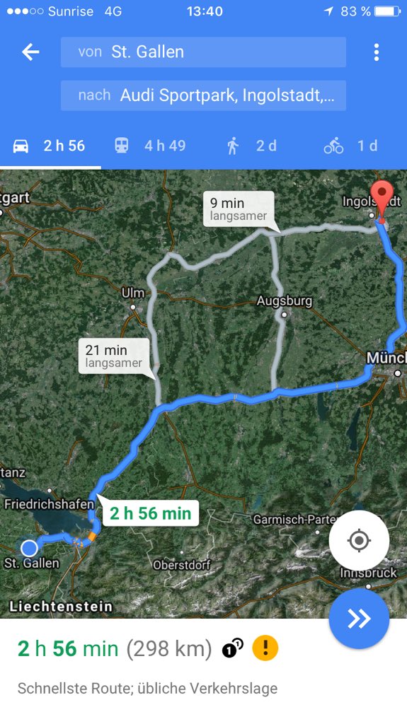 St. Gallen -> Audi Sportpark! #schanzer #FCID98 Unterstützung aus der Schweiz unterwegs. Auf geht's! #Leckie #Matip