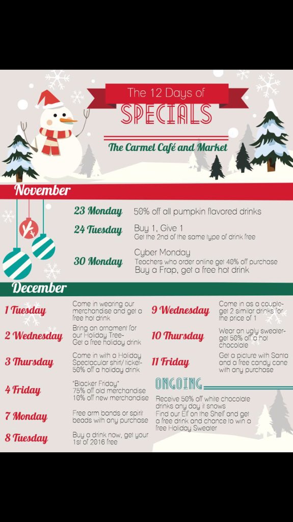 GUIDE_DECA's tweet photo. Come to the Carmel Cafe for some amazing deals before the semester is over!! @CarmelDECA https://t.co/rKGJjzilXq