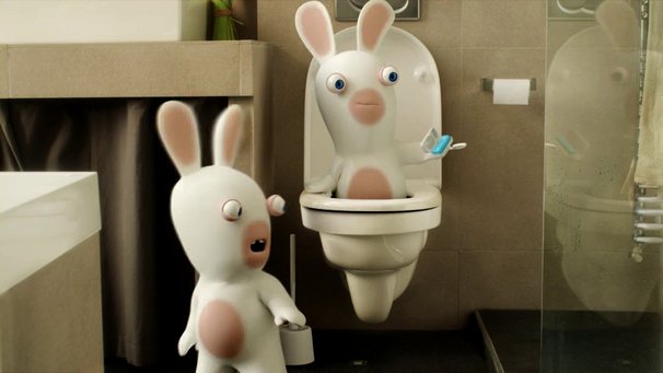 MaisonLap1Cret1's tweet photo. Programme du jour pour Les #LapinsCrétins : grand nettwaaayage de la Maison ! Ça frotte, ça récure, ça mousse ! https://t.co/2tjfP8qi85
