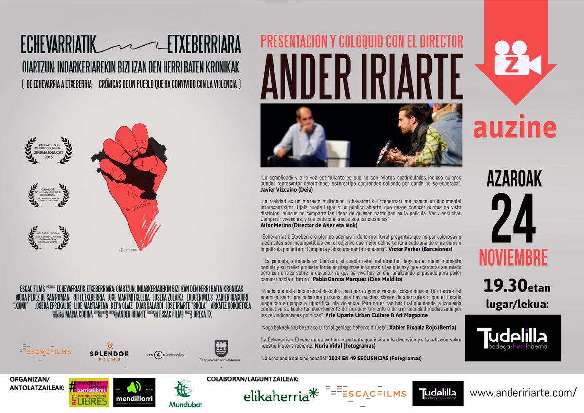 visualizainfo's tweet photo. «Echevarriatik–Etxeberriara»
Coloquio con el Dir. @TheIriarte.The very best of basque zinema
https://t.co/hbGw8bb9hv https://t.co/J8vzpfYaMl