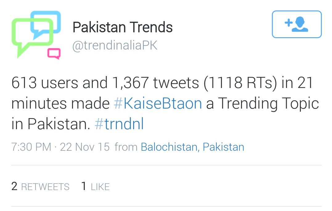 Team_TLS's tweet photo. Hashtag : #KaiseBtaon
Suggestion by : @AsadM111 
Started trending in 21 minutes. 
Well done. Great Come Back #TLS 👍 https://t.co/0423J9GCNE