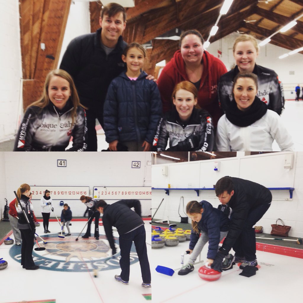 Team_Morrissey's tweet photo. Teaching @McLeodOptometry the basics, then game time! Welcome to #curling! #alreadypros #sponsorlove #thanks https://t.co/Me84m8oepk