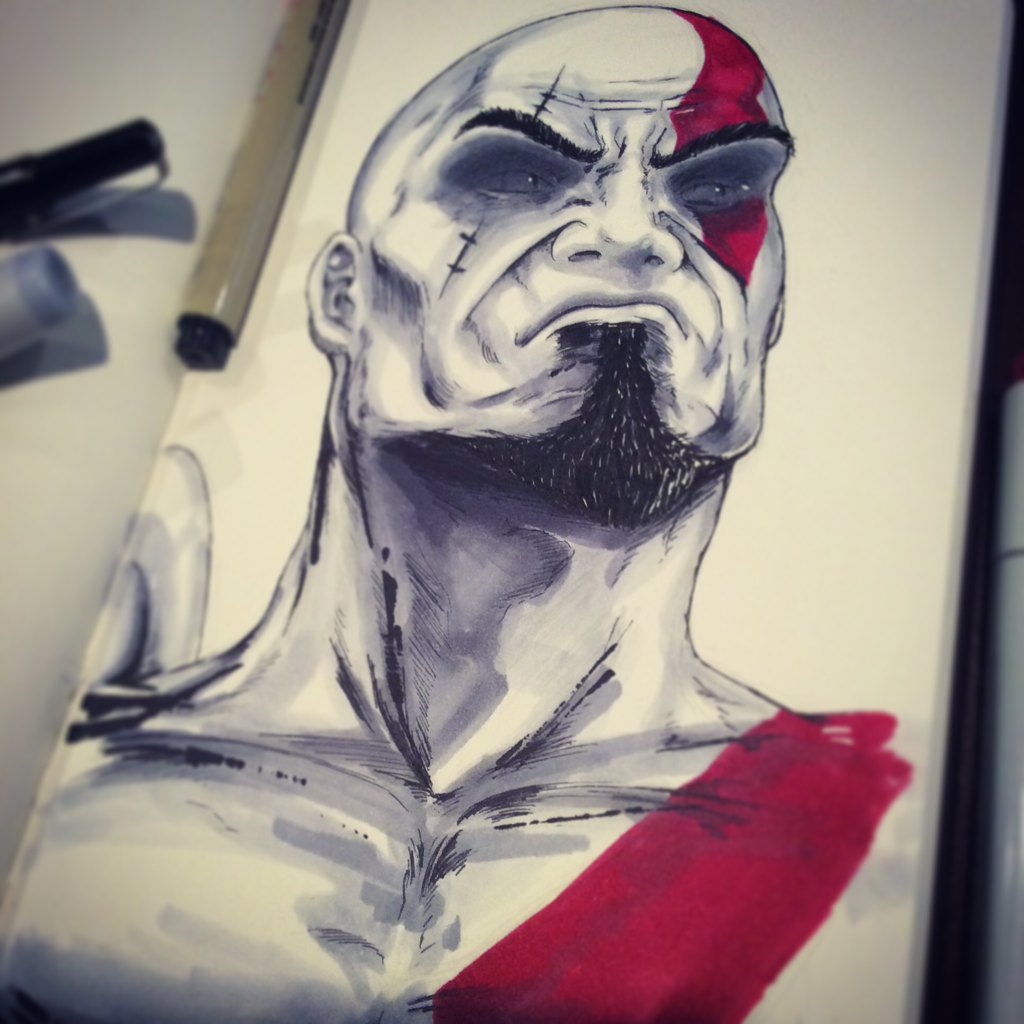 KennethDesigns's tweet photo. Finished kratos sketch. Really needing a new God of War title. https://t.co/cGgzxV91m9