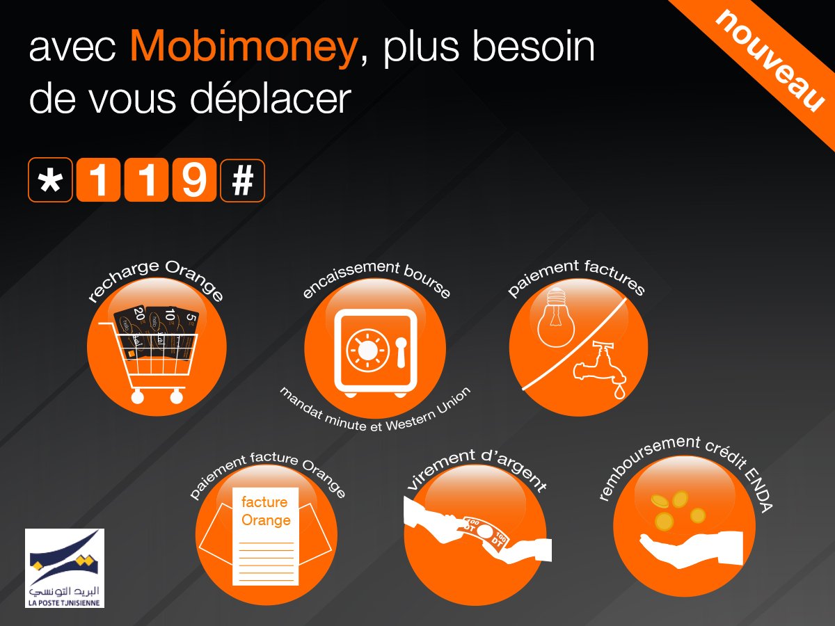 OrangeTN's tweet photo. Profitez du service #Mobimoney qui vous permet d’effectuer des paiements électroniques via mobile.
Composez *119# https://t.co/Y1K9GcPk5l