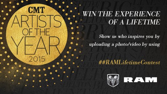CMT's tweet photo. YOU could be at #CMTAOTY, thanks to @RamTrucks! Tweet your #RAMLifetimeContest pic today. https://t.co/p4pSyJwgKj https://t.co/keENRHAqkJ
