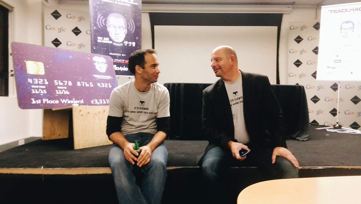 TrackHackathon's tweet photo. Rob & Richard in conversation. Big shoutout to them for everything this weekend. #behindthehack #trackhacklondon https://t.co/MnkqLxWpSW
