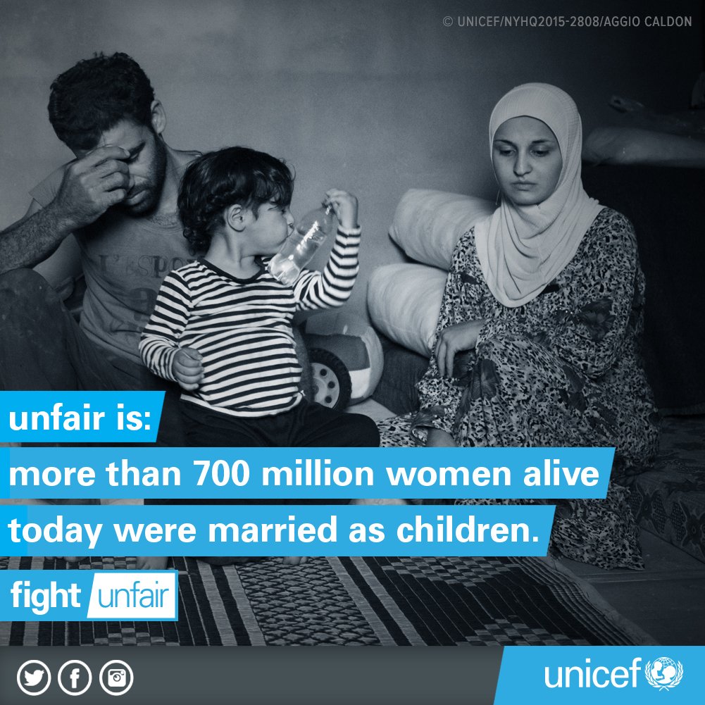 UNFPA's tweet photo. Of all married women alive today, more than 700 million wedded as children. #EndChildMarriage #FightUnfair https://t.co/Jn5umFoFlj