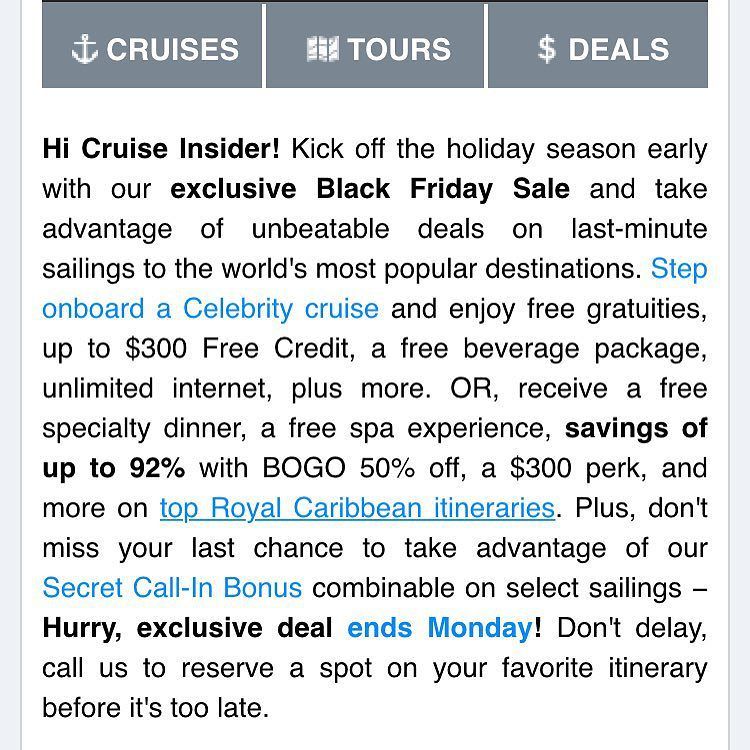 <a href="/avoyatravel/">Avoya Travel</a> is having some awesome #blackfridaydeals on #cruises!! ((This is typically who we book our cruises thr…