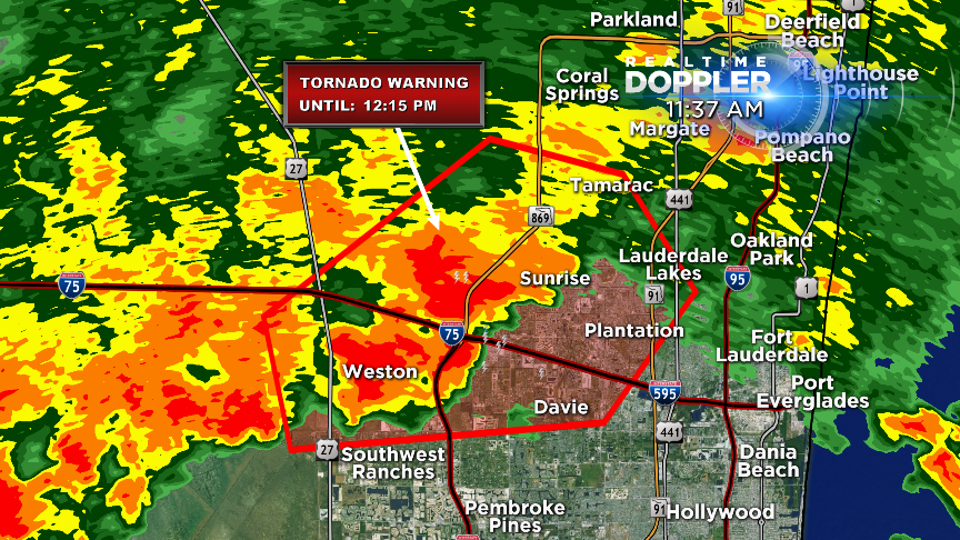 CBSMiami's tweet photo. Tornado warning until 12:15PM https://t.co/bhHCpPqRta