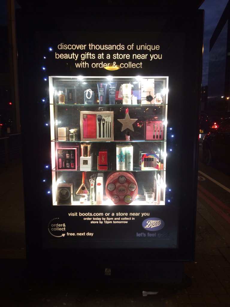 BSTREETLondon's tweet photo. Check out this innovative (and sparkly!) Christmas 6 sheet from @BootsUK https://t.co/VkE1LBbgTI
