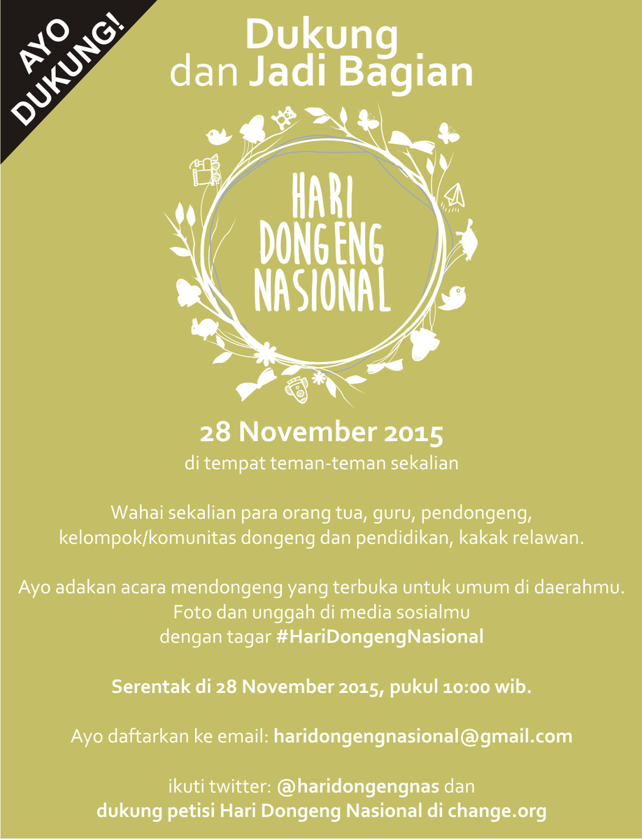 haridongengnas's tweet photo. Ayo jadi bagian #HariDongengNasional dengan #dongeng di 28 November di tempatmu lalu unggah di medsos https://t.co/VyhNw0gIie