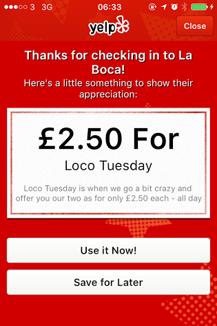 yelpglasgow's tweet photo. It's time for the #checkinoffer of the week! Check in at @labocatapas and get their Loco Tuesday offer for £2.50! https://t.co/GxatmeYHVw