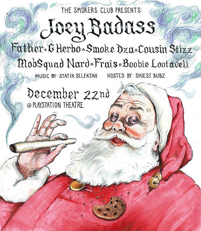 TimLarew's tweet photo. Christmas in NYC @CousinStizz w/ @joeyBADASS @father @gherbo @smokedza. Shout to @TheSmokersClub https://t.co/l2vLHxtpjo