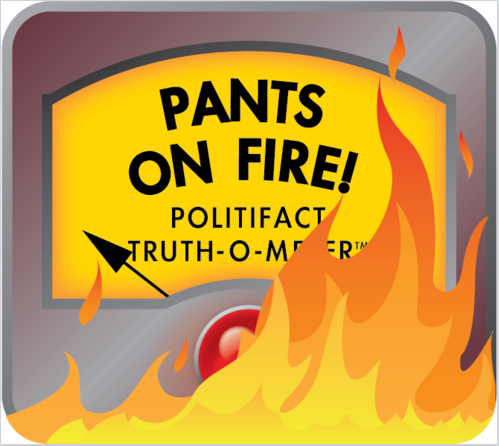 PolitiFact's tweet photo. Donald Trump: "Thousands" of people in New Jersey cheered on 9/11. Pants on Fire! https://t.co/vSGAJ1GfsY https://t.co/Hdw3wMpHv4