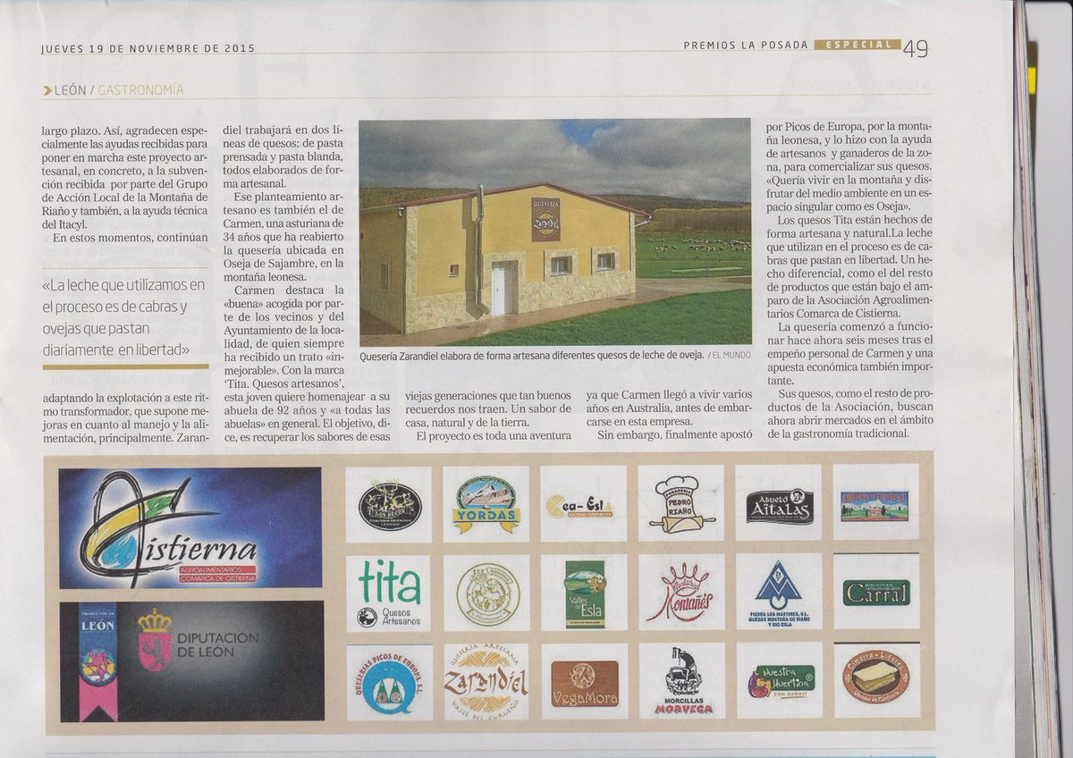 quesoszarandiel's tweet photo. Este jueves aparecíamos en la revista "LA POSADA" del diario El Mundo. Bienvenida que hemos agradecido mucho. https://t.co/xQZgKTfY18