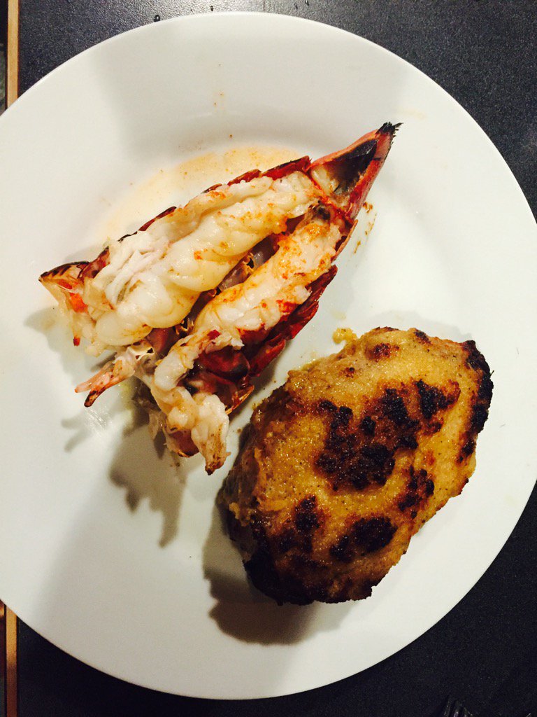 Mercury_212's tweet photo. Apple butter cheese crusted pork chop and lobster tail! https://t.co/oxlIbEaXp4
