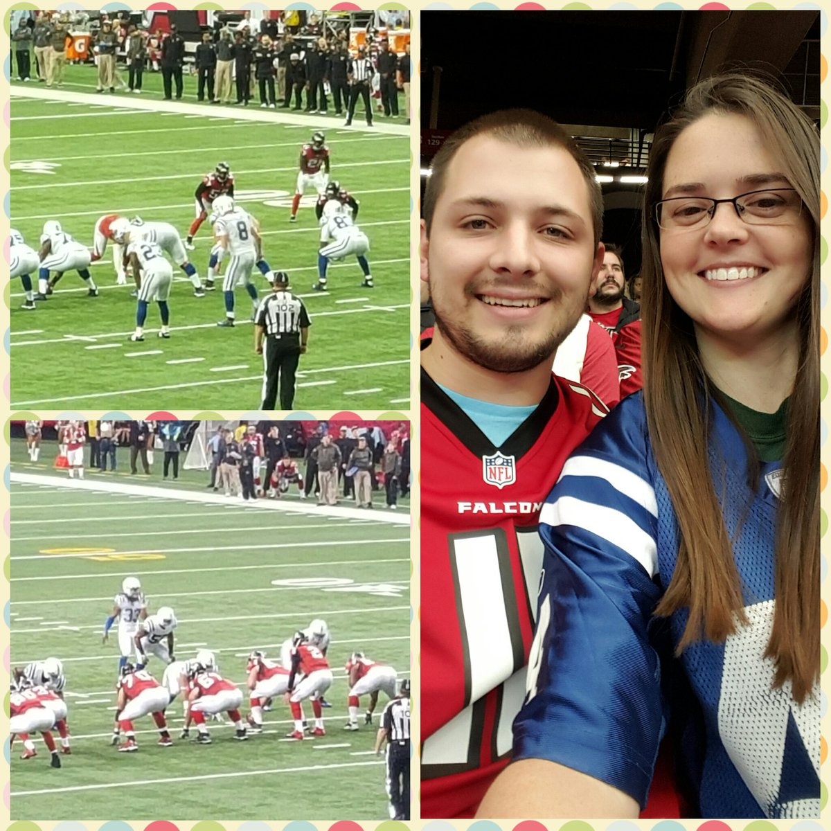 SwoopingTrojan's tweet photo. Married only a week and already divided! @Colts v. @AtlantaFalcons #honeymoon #ColtsNation #gocolts https://t.co/QkS2iddmlx